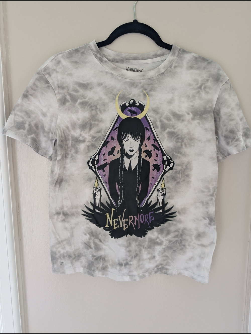 Wednesday Nevermore Tie-Dye Graphic Tee - White & Gray